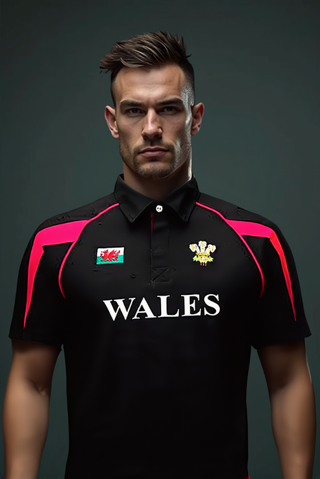 Black Poly Style 'WALES' Welsh Rugby Shirt