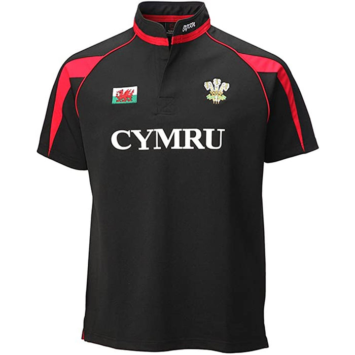 Kids Black Poly Rugby Shirt - Cymru