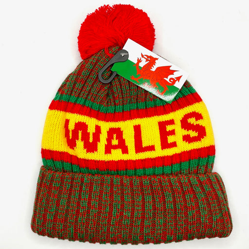 Chunky Welsh Football Gold Bobble Hat - Red Bobble