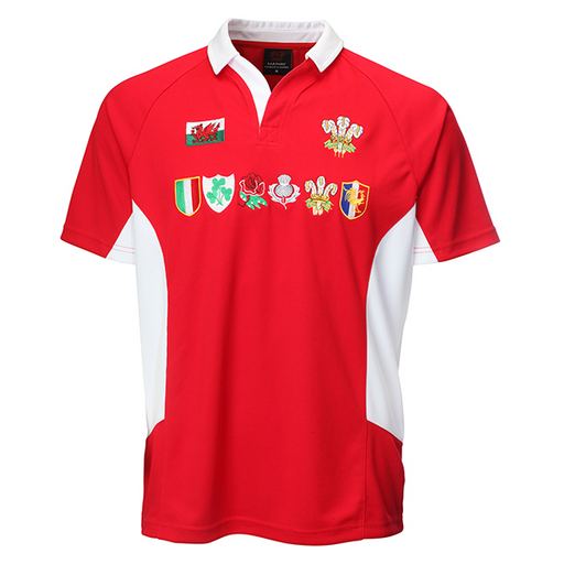 Multi Rugby Nations Logo Cooldry Welsh Rugby Shirt