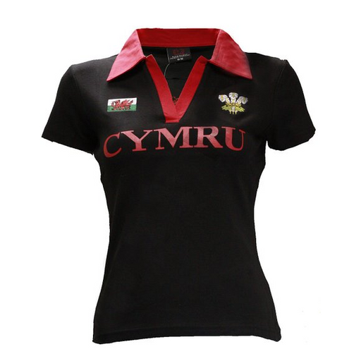 Ladies Short Sleeve Welsh 'CYMRU' Rugby Shirt - Black