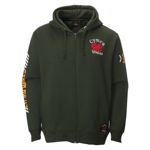 Army Green Full zip Welsh Dragon Cymru Zip Hoodie