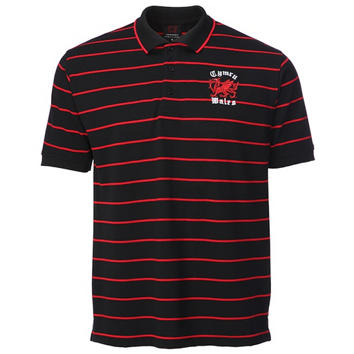 Kids Welsh Dragon Yarn Dyed Black Polo Shirt