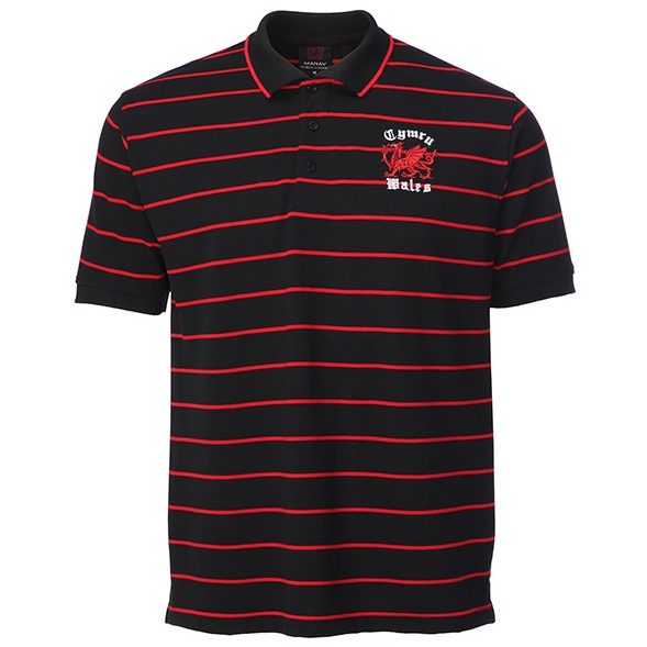Kids Welsh Dragon Yarn Dyed Black Polo Shirt