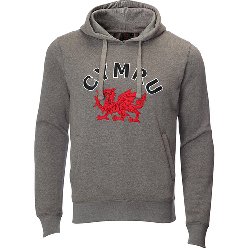 Grey Applique Welsh Dragon Hoodie - Cymru