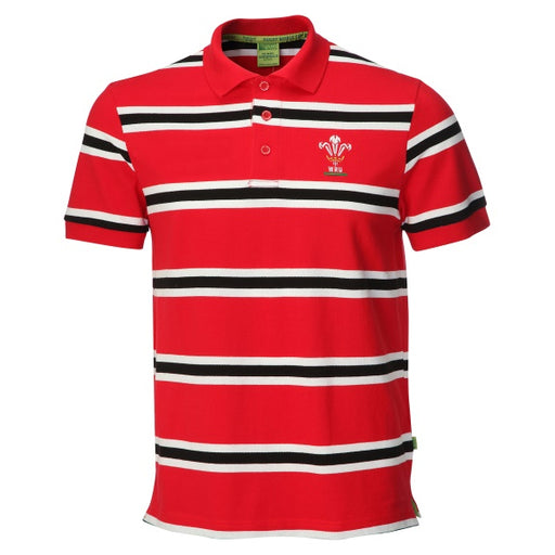Mens Official WRU Welsh Rugby Stripe Polo Shirt
