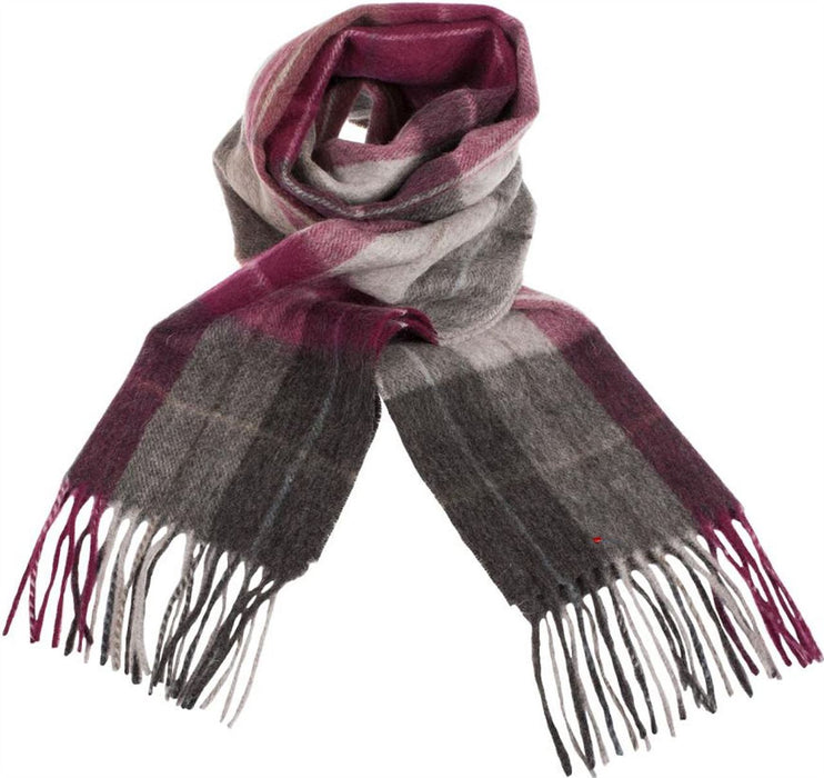 Welsh Woollens 100% Lambswool Scarf Multi Windowpane - Khaki/Grey/Plum