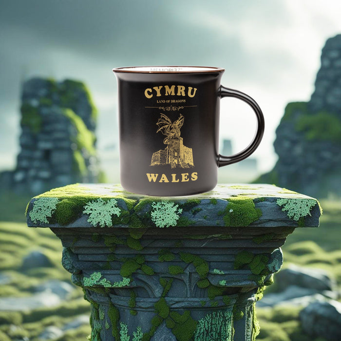 Welsh Black Gold Matt Porcelain Mug
