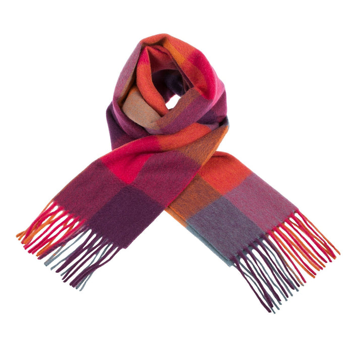 Welsh Woollens 100% Lambswool Scarf Checkers - Orange/Pink