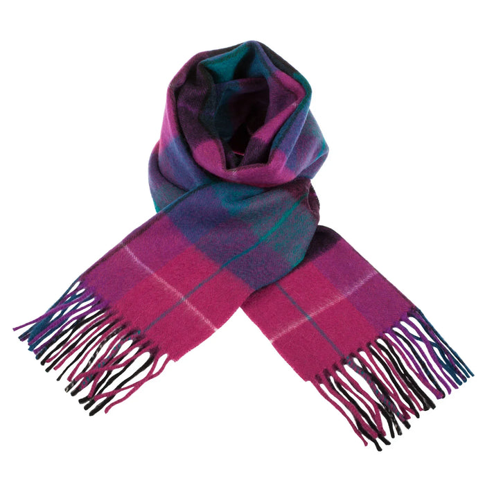 Welsh Woollens 100% Lambswool Scarf Mixed Check - Magenta/Black