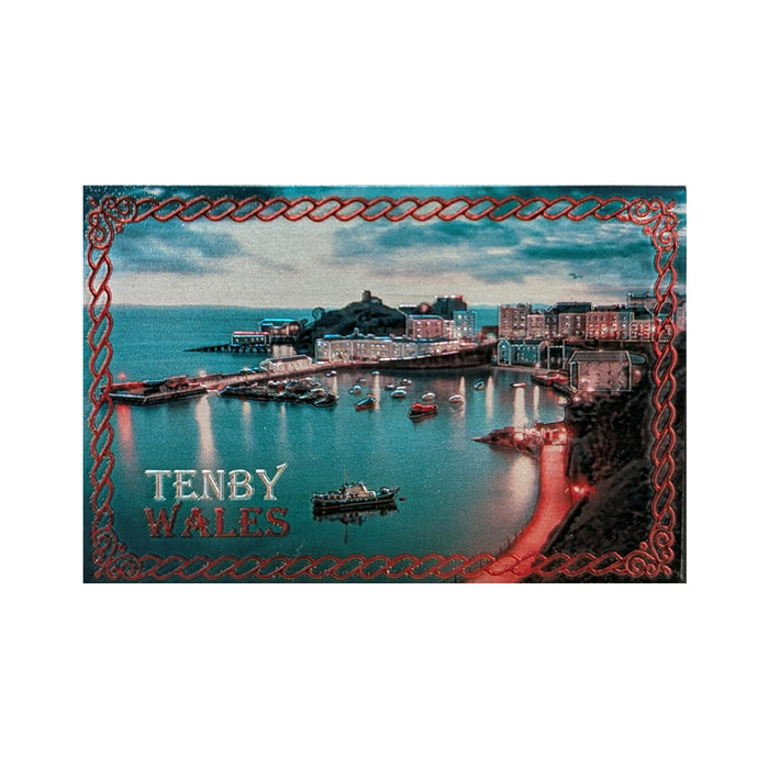 Wales Tenby Night View Foil Magnet