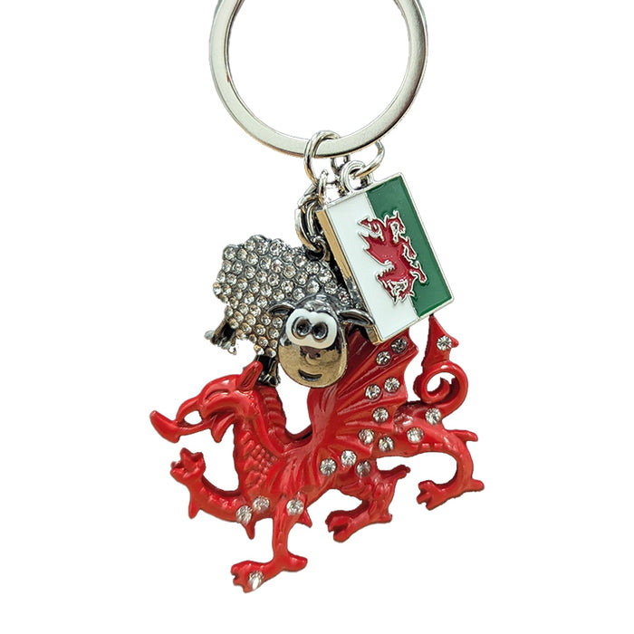 Wales Sparkle Dragon Sheep & Flag Keyring
