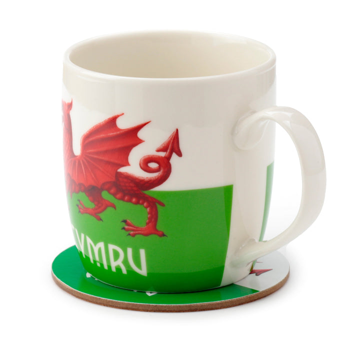 Welsh Dragon Wales (Cymru) Souvenir Porcelain Mug & Coaster Set
