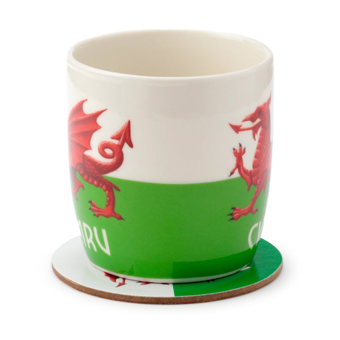 Welsh Dragon Wales (Cymru) Souvenir Porcelain Mug & Coaster Set