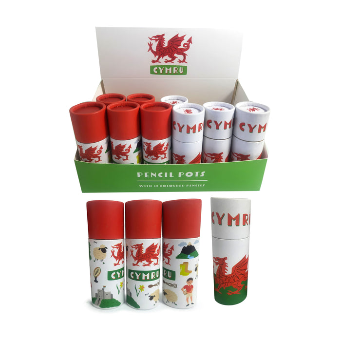 Welsh Dragon Wales (Cymru) Souvenir Pencil Pot with 12 Colouring Pencils