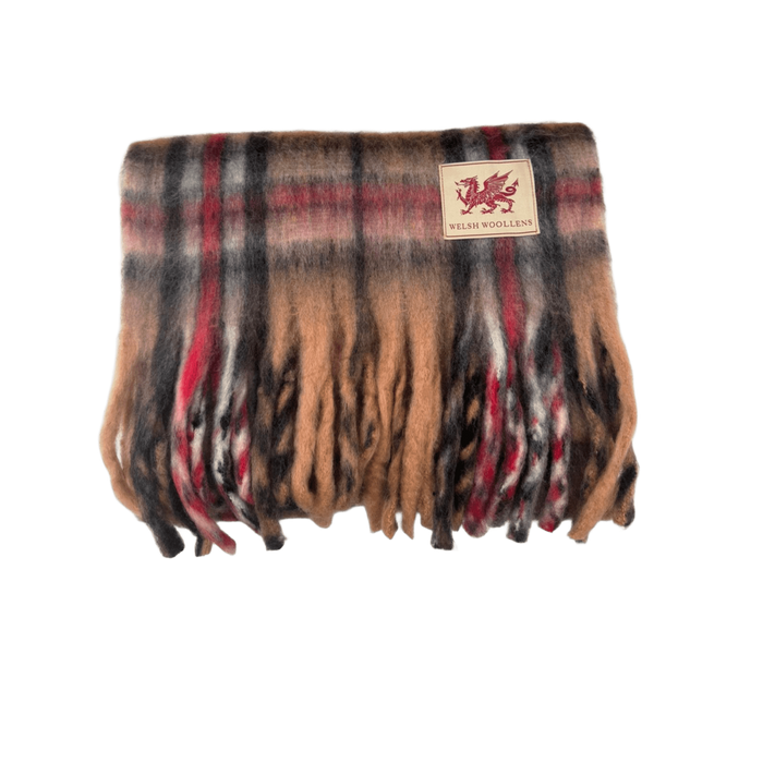 Welsh Woollens Tartan Blanket Scarf Thomson Camel