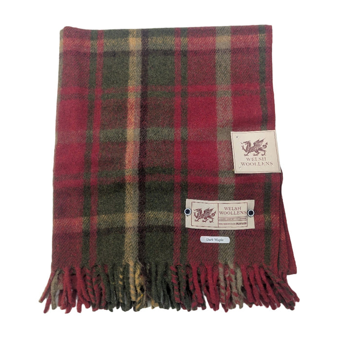 Welsh Woollens Wool Knee Blanket/Throw Dark Maple Tartan