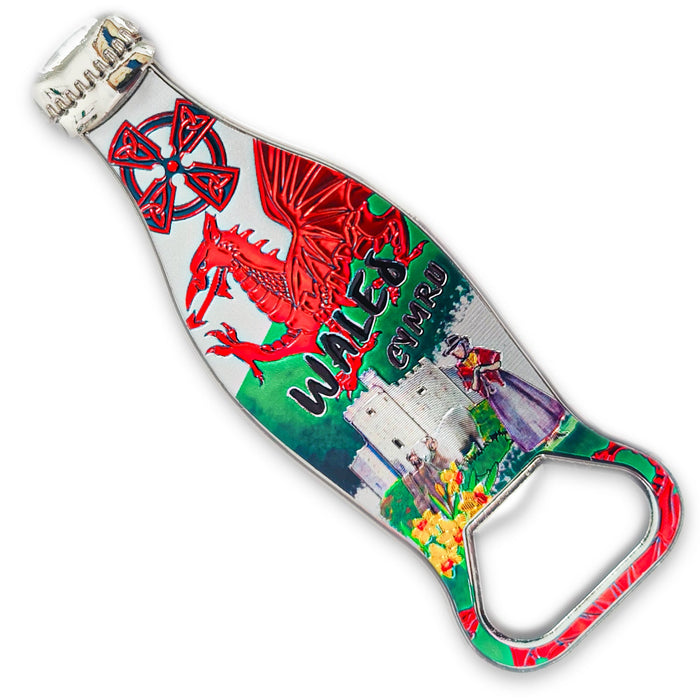 Wales Dragon Castle Bottle Opener Magnet (Bottle Shape) (MG001)