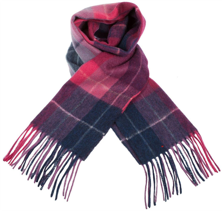 Welsh Woollens 100% Lambswool Scarf Multi Windowpane - Navy/Pink