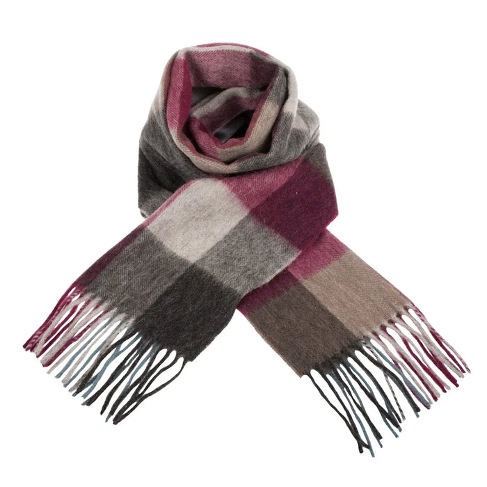 Welsh Woollens 100% Lambswool Scarf Checkers - Burgundy
