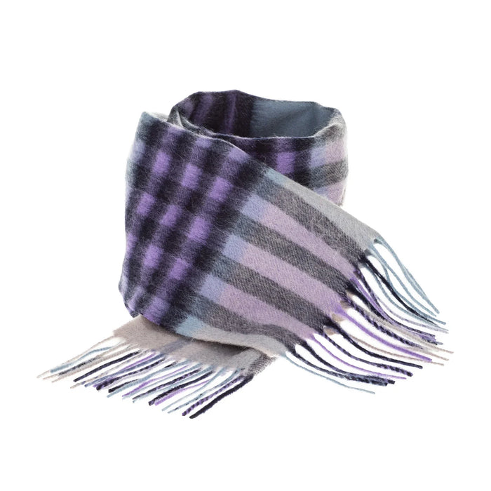 Welsh Woollens 100% Lambswool Scarf Chequer Tartan Purple