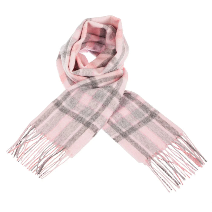 Welsh Woollens 100% Lambswool Scarf Henold - Lt Pink/Derby Grey