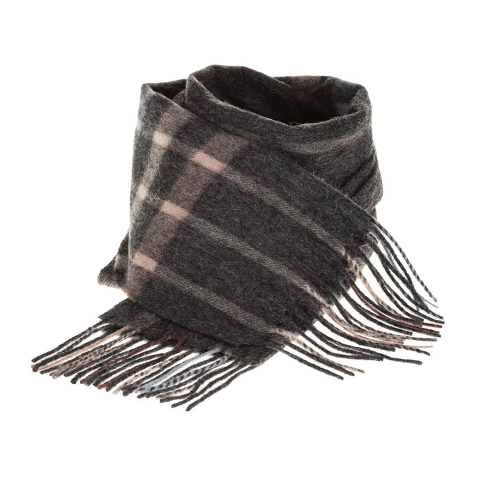 Welsh Woollens 100% Lambswool Scarf Oversized Check Taupe