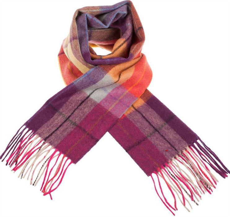 Welsh Woollens 100% Lambswool Scarf Multi Windowpane - Ginger/Plum