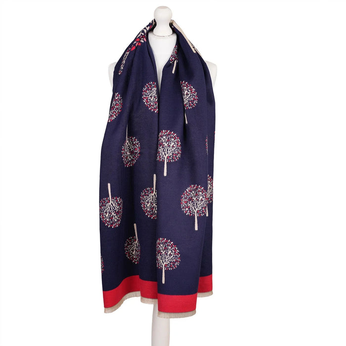 Welsh Woollens Mini Tree Super Soft Stole Navy/Red