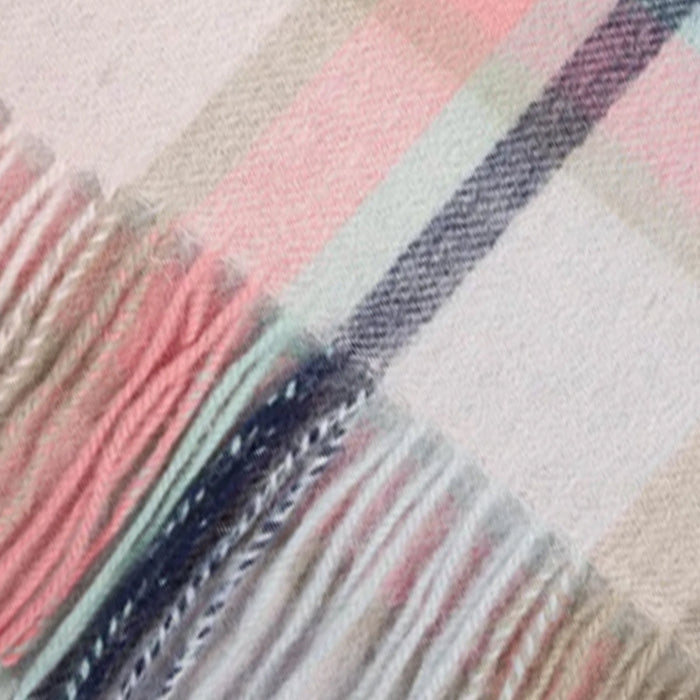 Welsh Woollens 100% Lambswool Scarf Myriad Check - Navy/Peony/Aqua