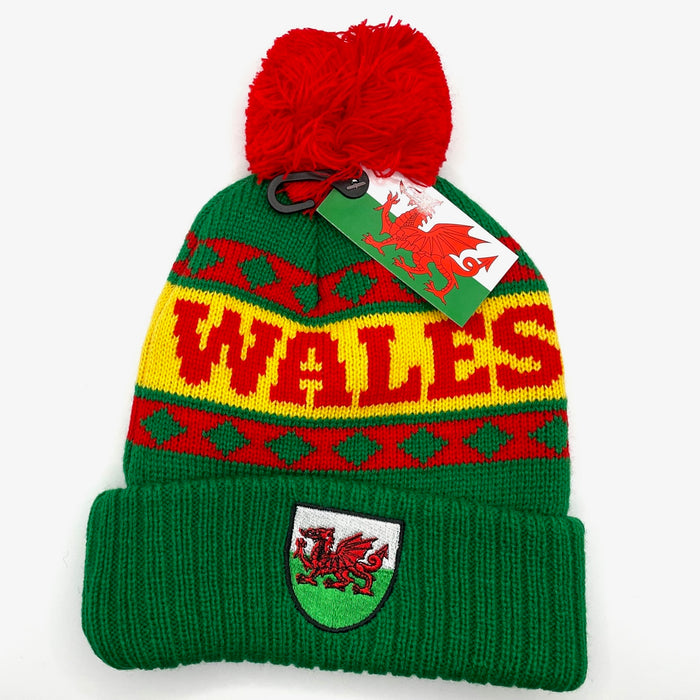 Green Gold WALES Shield Bobble Hat