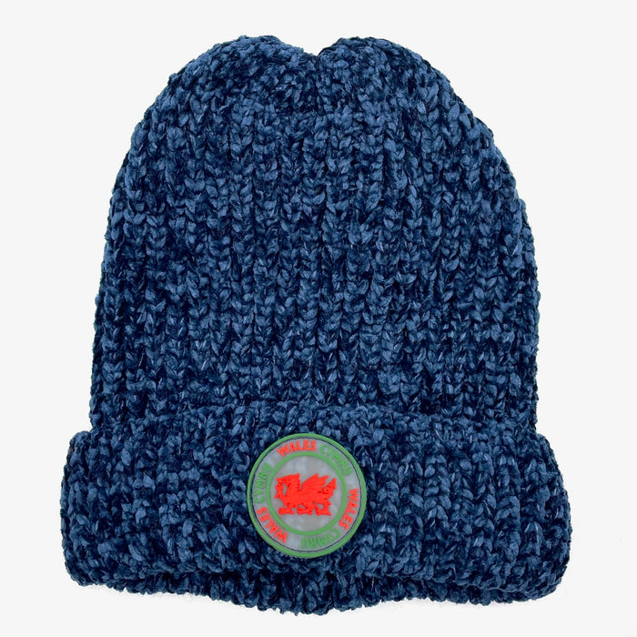 Welsh Dragon Knitted Beanie Hat - Blue Marl